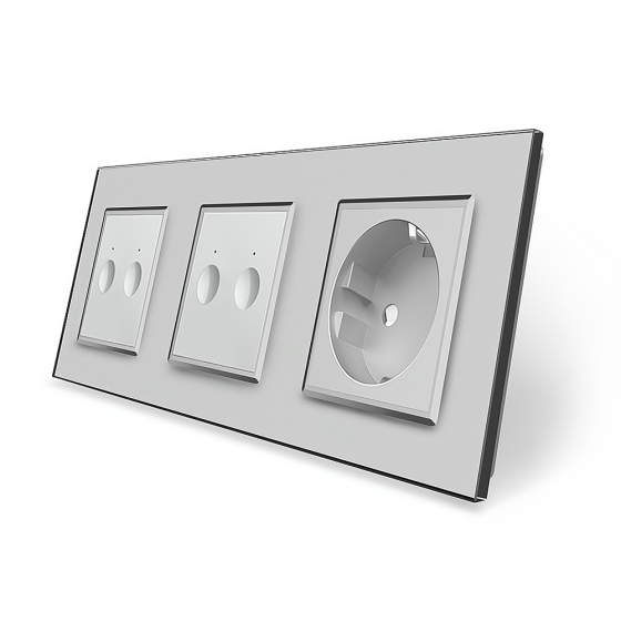 LIVOLO Сенсорний вимикач Sense 4 сенсора (2-2) 1 розетка Livolo сірий скло (VL-C7FC2/FC2/FCTC16 Коломия