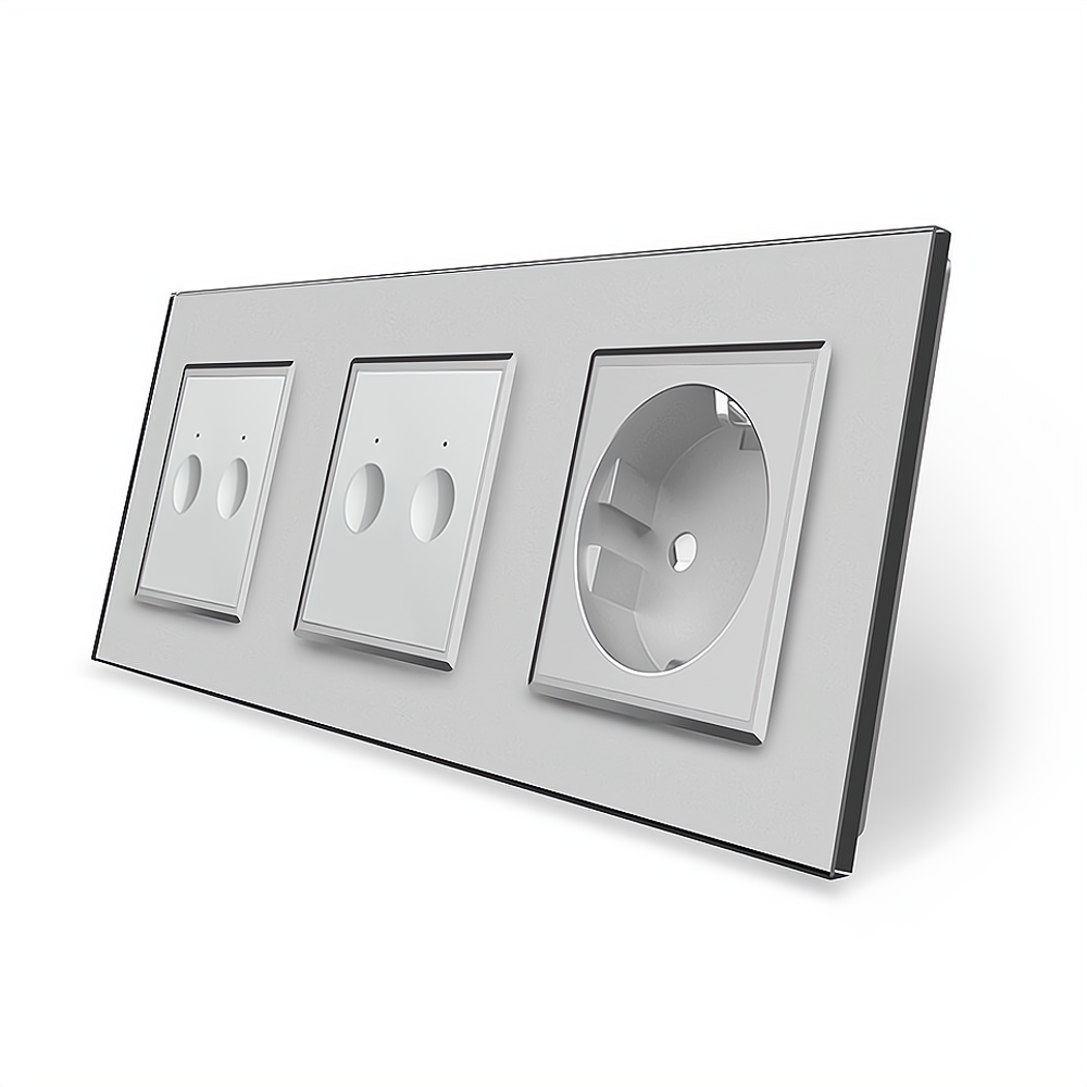 LIVOLO Сенсорний вимикач Sense 4 сенсора (2-2) 1 розетка Livolo сірий скло (VL-C7FC2/FC2/FCTC16 Коломия - фото 3