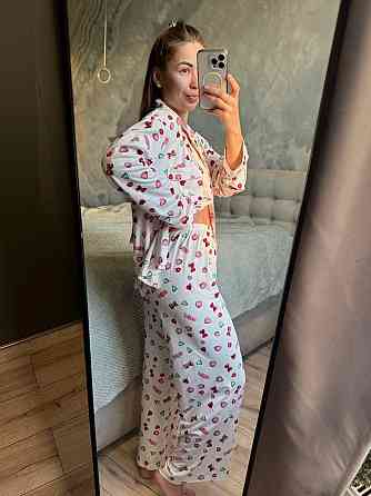 Женский домашний костюм двойка: рубашка и брюки с принтом коттон 48/50 Одесса