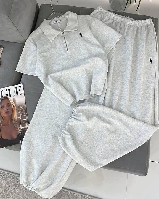 Женский прогулочный оверсайз костюм двойка: футболка и штаны двунитка Меланж Одесса - изображение 1