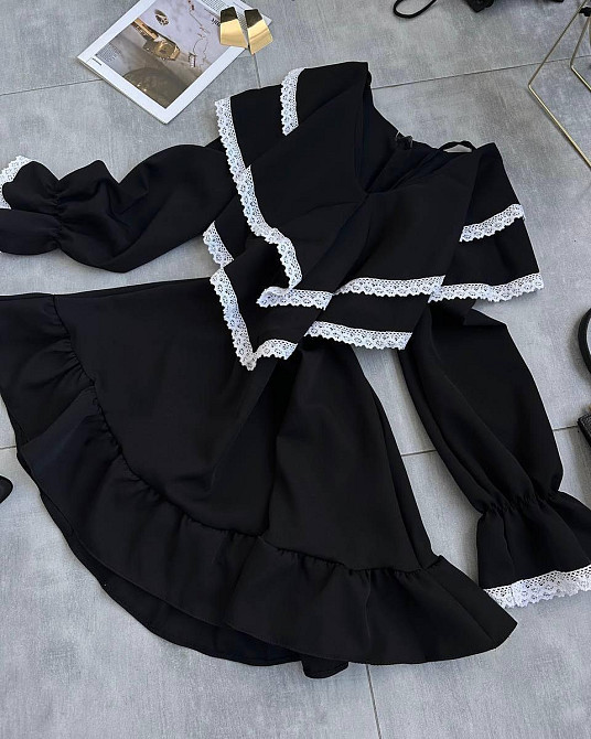 Женское романтичное платье с длинным рукавом костюмка + кружево Черный, 44/46 Одесса - изображение 7