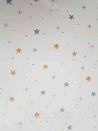 Обои флизелиновые детские  Caselio Our Planet звезды точки коричневые синие на белом фоне Киев