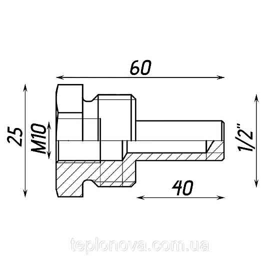 Погружная гильза для датчика температуры латунная 1/2″ ЗР х М10 штампованная длина 40мм А07013А VA Черновцы