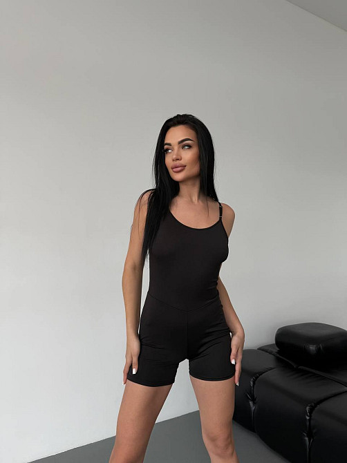 Жіночий літній комбінезон на бретелях з імітацією пушап на попі мікродайвінг Чорний, 46/48 Одеса - фото 1