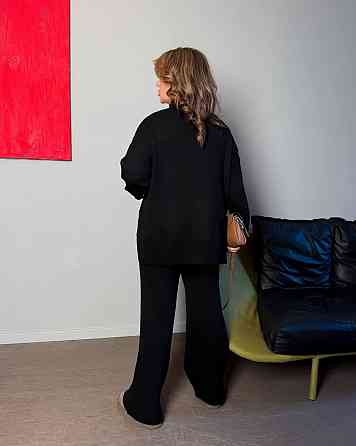 Женский базовый теплый костюм батал двойка машинная вязка с добавлением ангоры Черный Одесса