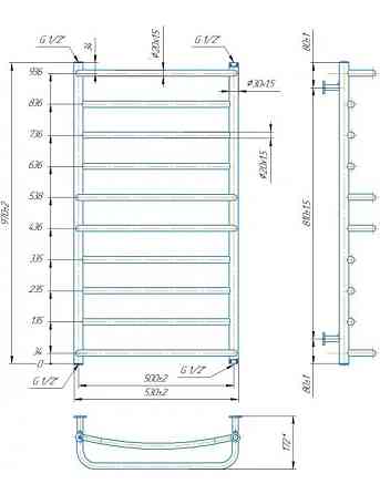 Водяной полотенцесушитель Mario INOX Люкс 970х530/500 Киев