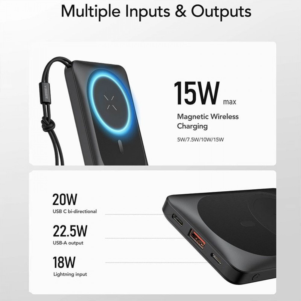 Павербанк 10000 mAh VEGER VG-W1151-B 38.5Wh 3.85V беспроводная зарядка power bank повербанк Одесса - изображение 11