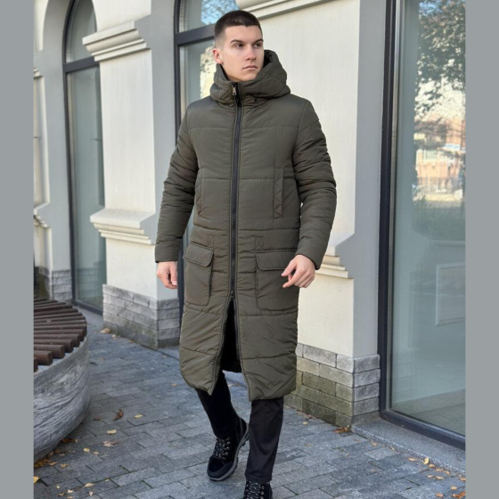 Парка зимова чоловіча куртка -25 подовжена тепла Pobedov Tank з капюшоном хакі Одеса