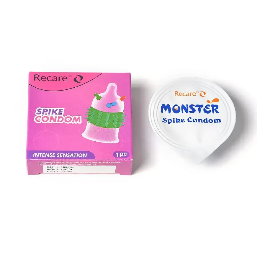Насадка на член Recare Spike Condom Pink (презерватив с шариками и рядами шипов) Львов - изображение 4