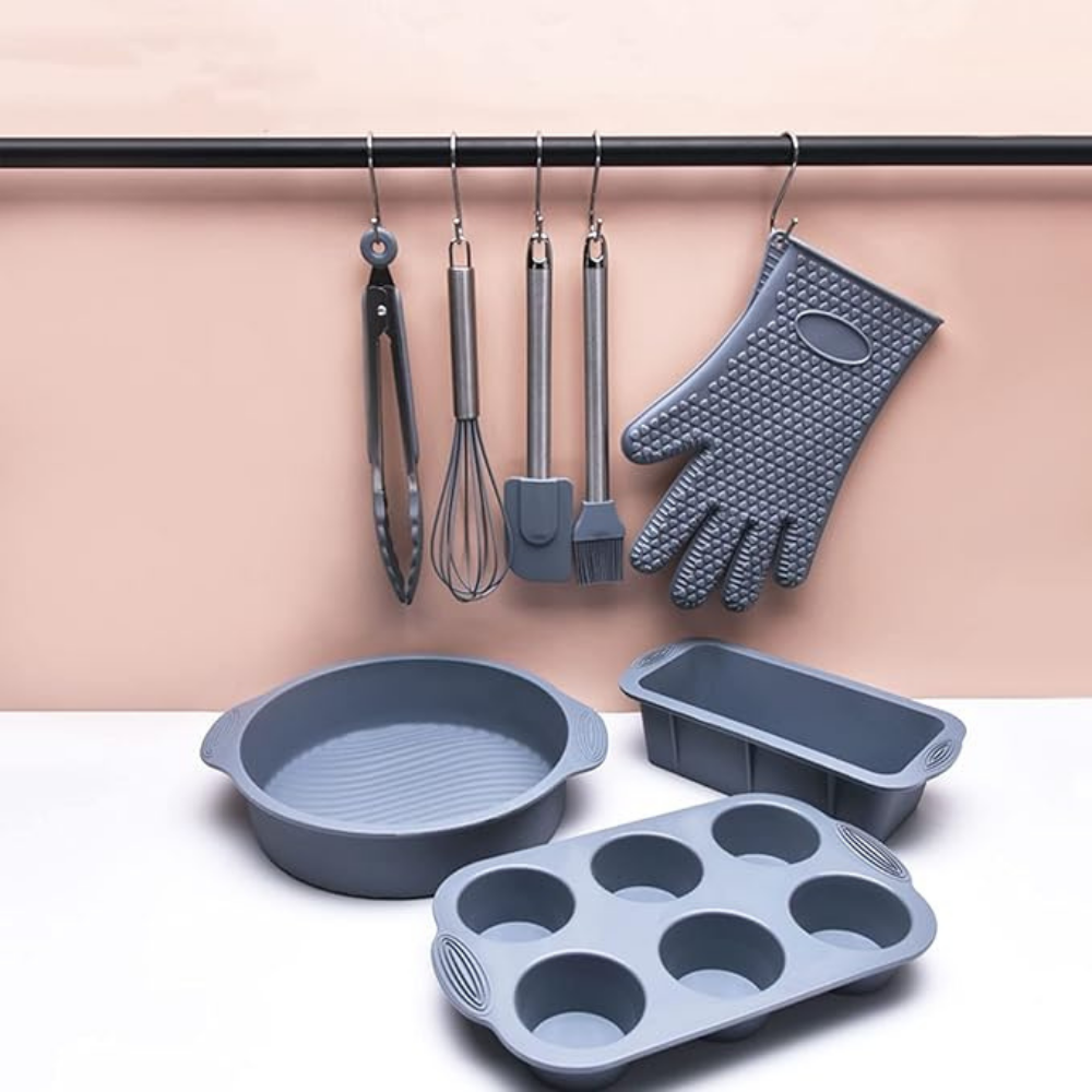 Набор формы силиконовые для выпечки 8 штук,комплект кухонных пренадлежностей с прихваткой,цвет серый Каменец-Подольский - изображение 1