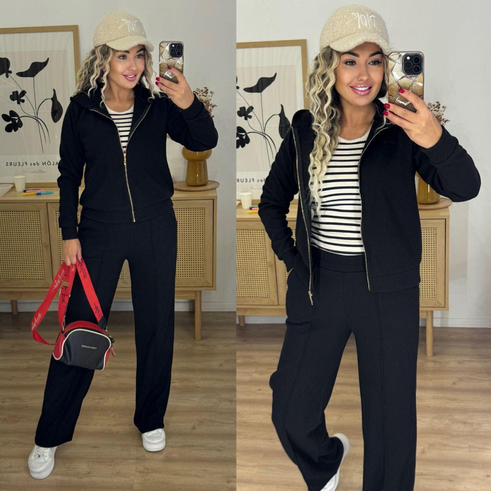 Женский теплый прогулочный костюм двойка: кофта и штаны вязка на трикотажной основе Черный, 46/48 Одесса - изображение 3