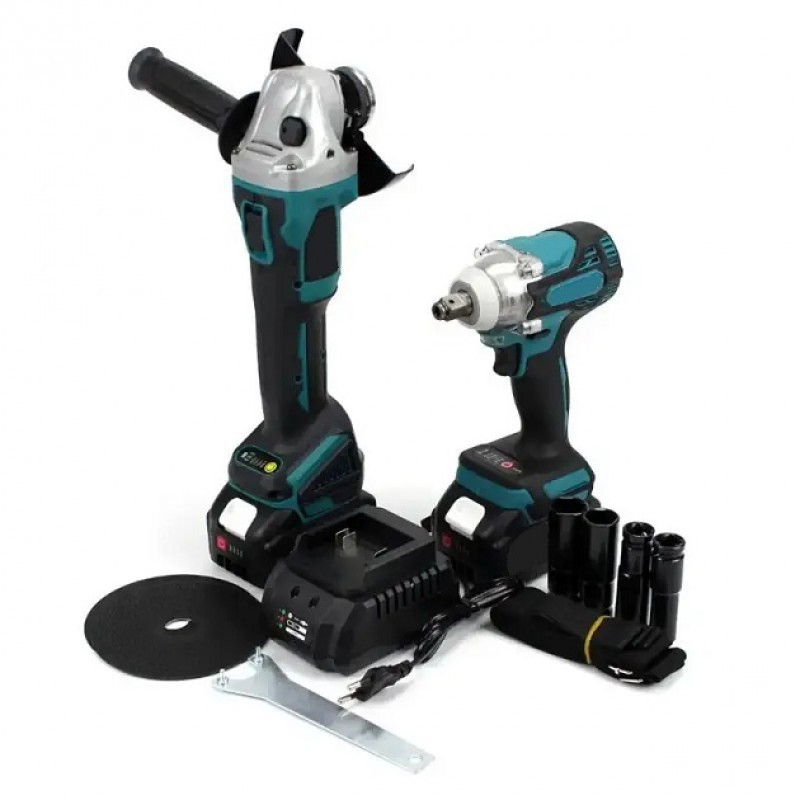 Набор аккумуляторного инструмента 2 в1 Болгарка+Гайковерт (синий) Makita,115 мм диаметр диска, в кейсе Одесса - изображение 3