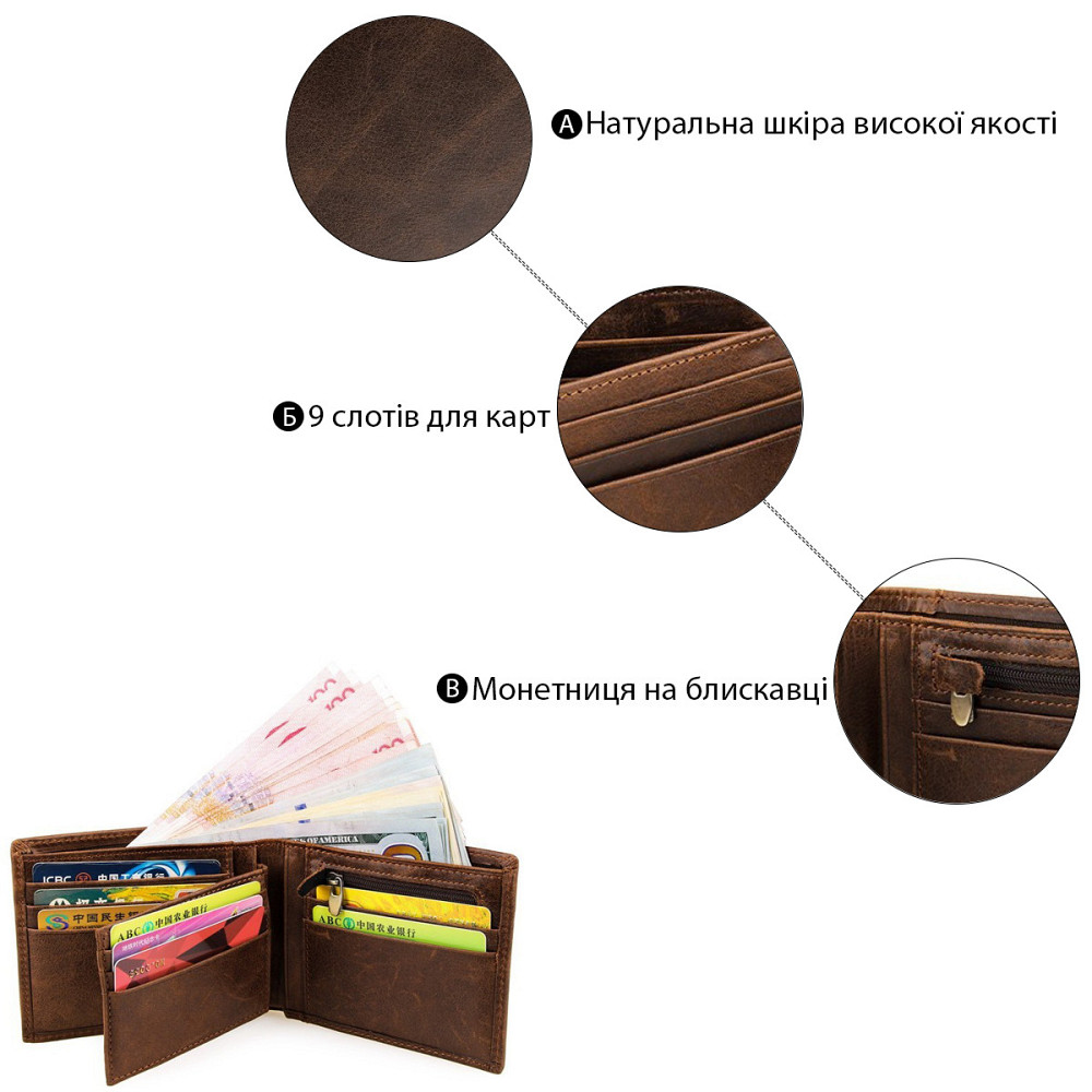 Кошелек мужской Коричневый (Vintage) Киев - изображение 8