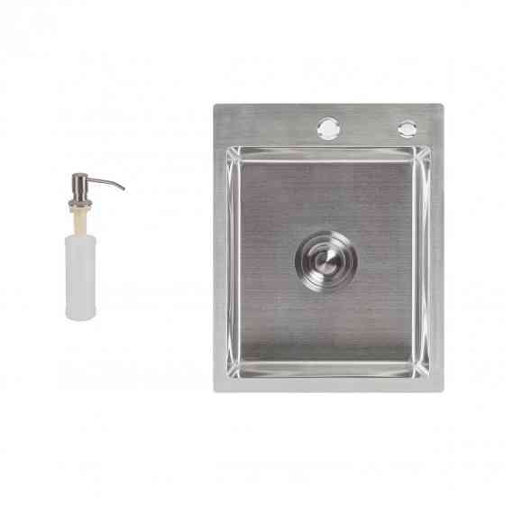Кухонная мойка с нержавеющей стали Lidz H60*50 3.0/0.8 мм Brush с дозатором для моющего средства Киев