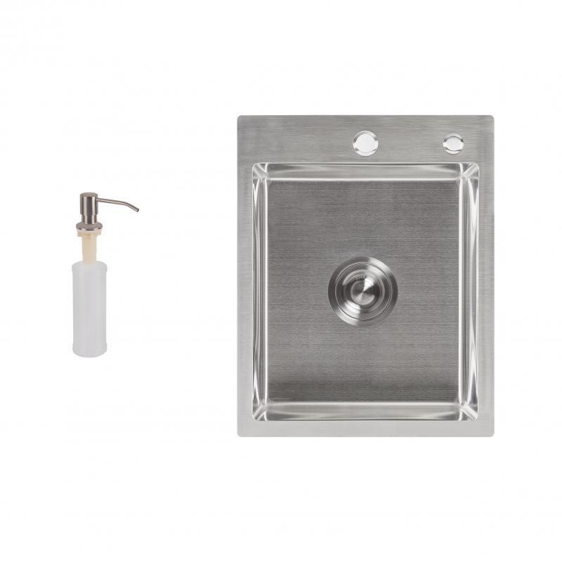 Кухонная мойка с нержавеющей стали Lidz H60*50 3.0/0.8 мм Brush с дозатором для моющего средства Киев - изображение 1