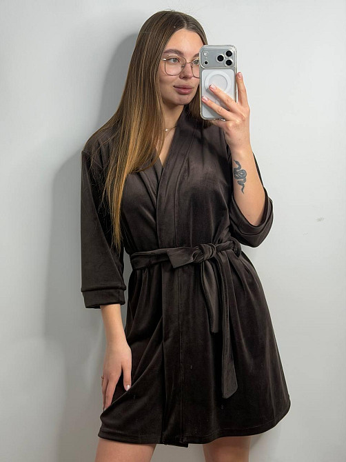 Халат жіночий плюш велюр під пояс Мокко L Харків - фото 5