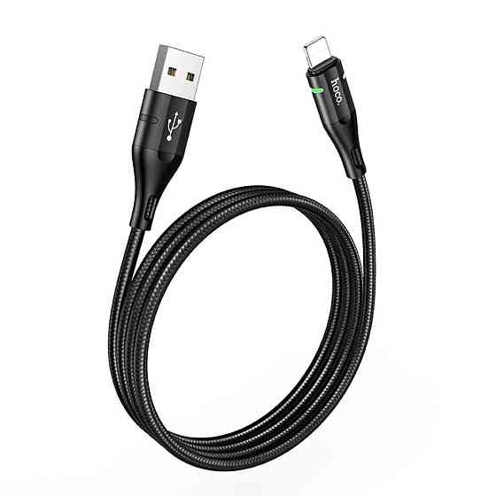 Кабель HOCO U93 USB to iP 2.4A, 1.2m, nylon, aluminum connectors, light indicator, Black Київ