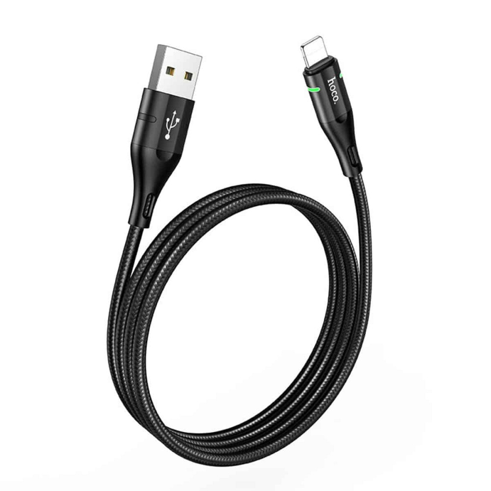 Кабель HOCO U93 USB to iP 2.4A, 1.2m, nylon, aluminum connectors, light indicator, Black Киев - изображение 3