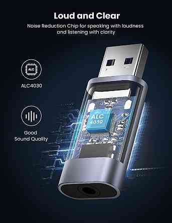 Зовнішня звукова карта USB 2.0 to 3.5m Аудіоптер TRS стерео OMTP/CTIA UGREN CM383 (Сіра) Миколаїв