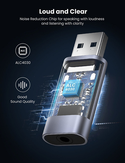 Зовнішня звукова карта USB 2.0 to 3.5m Аудіоптер TRS стерео OMTP/CTIA UGREN CM383 (Сіра) Миколаїв - фото 5