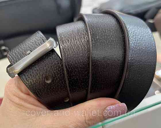 Модный коричневый мужской ремень из натуральной кожи 35мм мм PS Leather (черный) Киев