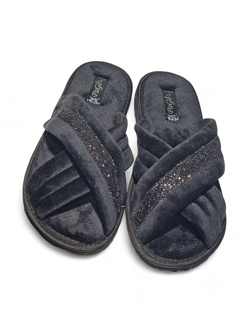 Хатні капці жіночі відкриті навхрест велюр чорний 37 Одеса - фото 3