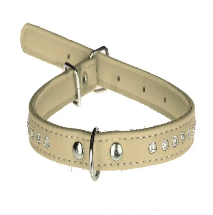 Нашийник 1674 15мм "Люкс" 1 стор. прикрашений стразами Бежевий Вінниця
