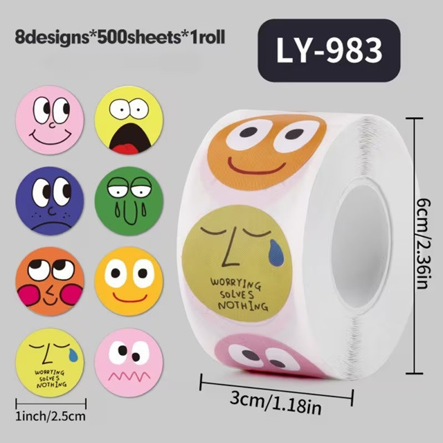 Набор круглых стикеров «Настроение» – 500 шт, 8 дизайнов, для упаковки и дневников Киев - изображение 8