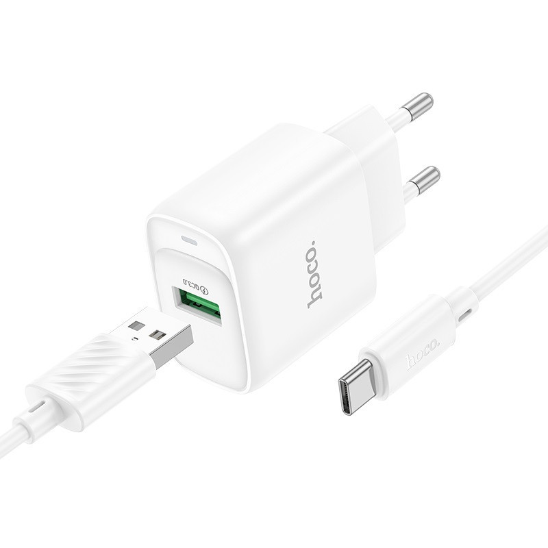 Сетевое зарядное устройство с кабелем HOCO C140A Smart single port QC3.0 charger set (Type-C)(EU) White Одесса - изображение 1