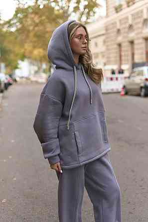 Жіночий теплий костюм двойка вільного крою тринитка на флісі Сірий Одеса