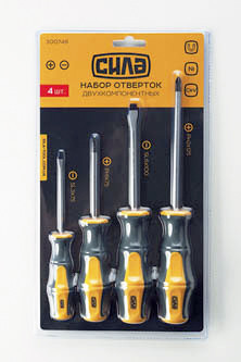 Набор отверток двухкомпонентных СИЛА CrV SL3x75, SL6x100, PH1x75, PH2x125 (4шт) Ровно - изображение 1