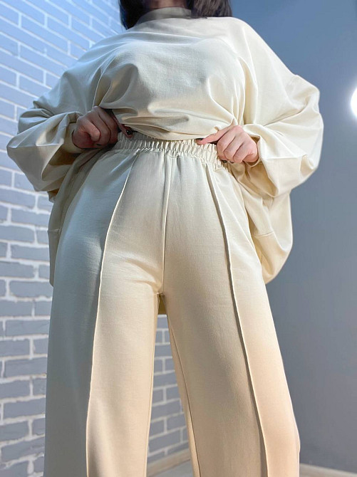 Костюм жіночий MY CITY 3044-8286 світшот широкий оверсайз та брюки палаццо зі стрілкою, молочний, L Київ - фото 7