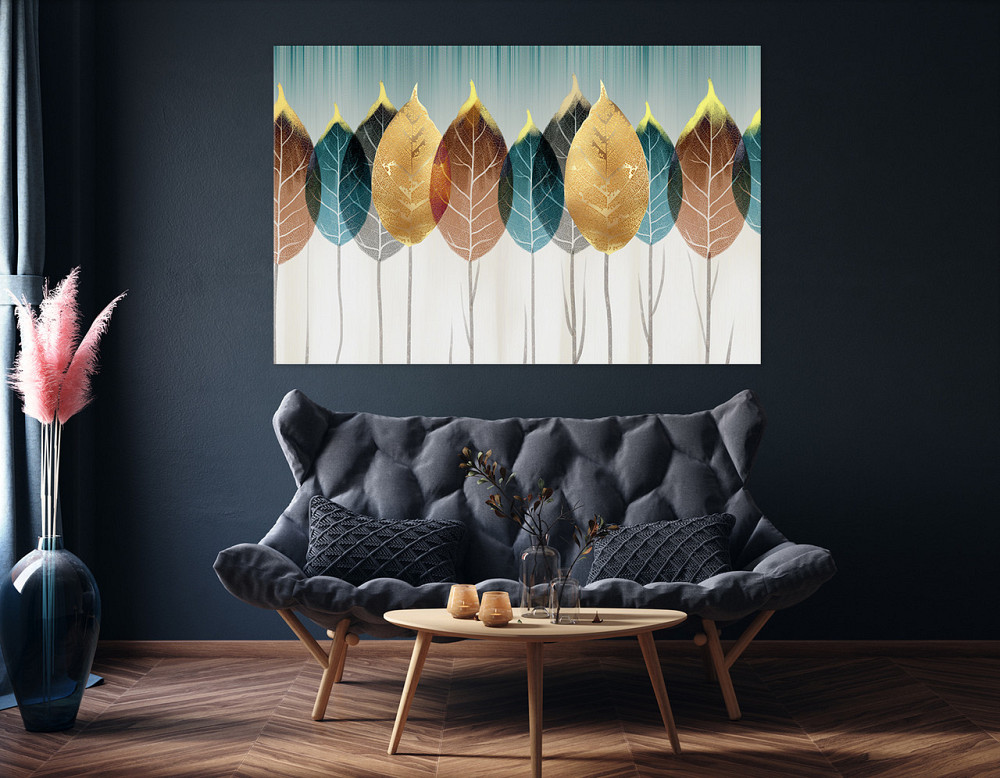 Картина холст у вітальню / спальню Абстракція листя     MLP_14  ( 60х30см ) 80х160см Київ - фото 4