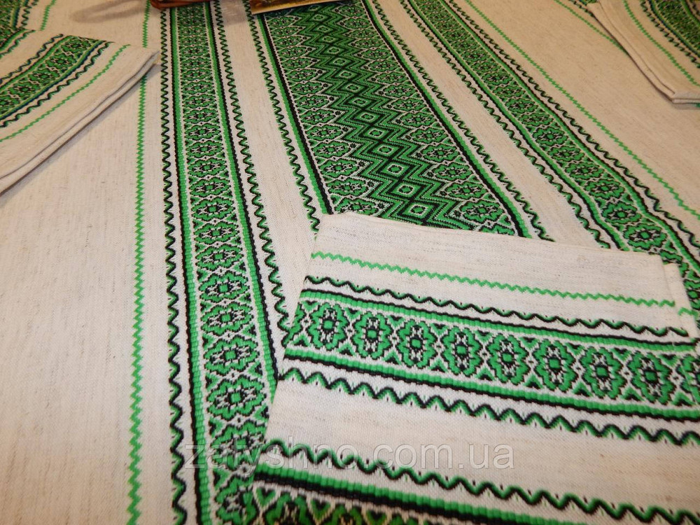 Зелена скатертина вишита на льону Київ - фото 9