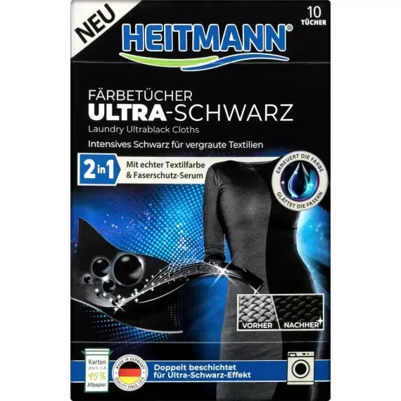 Салфетки для черных тканей Heitmann, 10 шт (Германия) Heitmann Färbetücher Ultra Schwarz 2in1, 10 St Львов - изображение 1