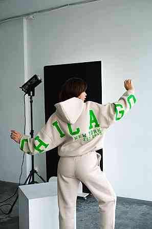 Женский стильный повседневный костюм Chicago с двойным капюшоном Бежевий, 42/46 Одесса