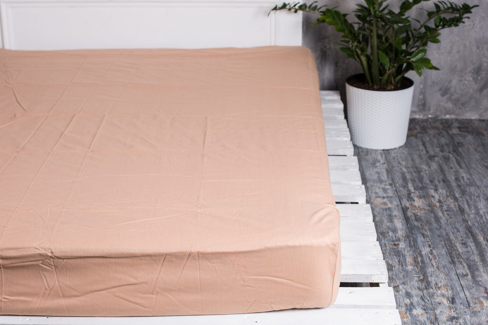 Ecotton Простирадло на резинці Ecotton 200х200 см однотонне бежевого кольору Кава з молоком Коломия - фото 1