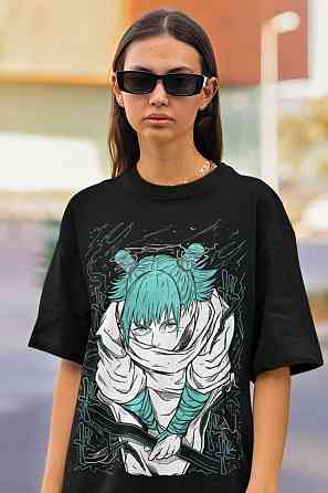 Футболка з аніме принтом Магічна битва оверсайз (S/M/L) Чорний AnimeJ0801 Дніпро