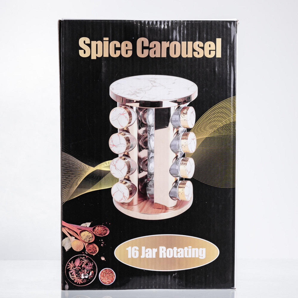 Yiwu Карусель для спецій 16 баночок по 100 мл, білий мармур HP-1371 Коломыя - изображение 6
