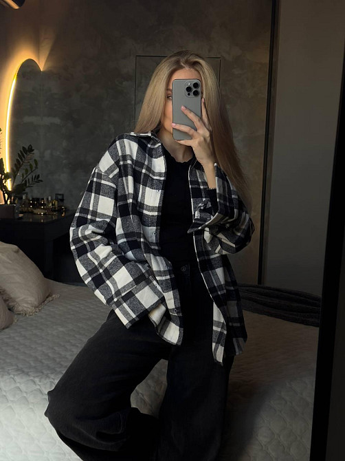 Женская базовая теплая клетчатая рубашка турецкий кашемир Серый Одесса - изображение 2