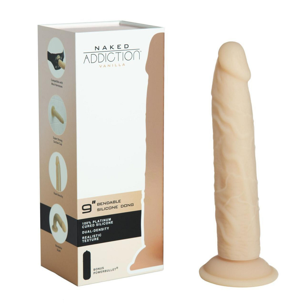 Фалоімітатор Naked Addiction — 9″ Silicone Dual Density Bendable Dildo Vanilla, віброкуля в подаруно Sex Aura Київ - фото 6