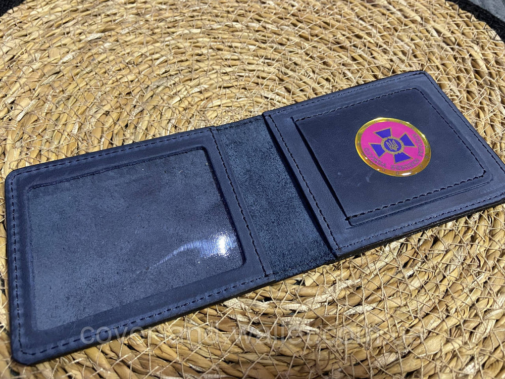 Шкіряна обкладинка на посвідчення СБУ з шевроном Синій Crazy Київ - фото 1