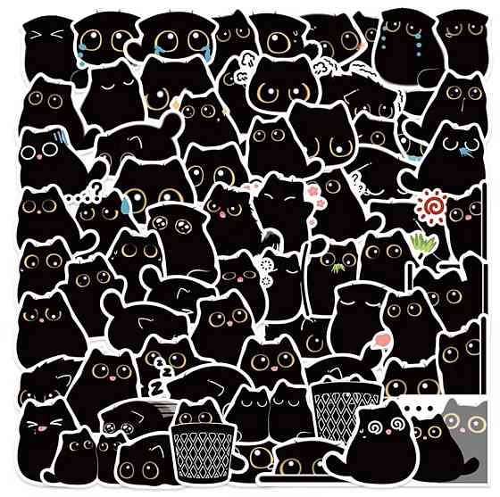 Набор наклеек черные коты 50 шт, виниловые стикеры котики, наклейки для ноутбука телефона декора Киев