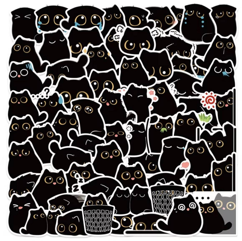 Набір наліпок чорні коти 50 шт, вінілові стікери з котиками, наклейки для ноутбука телефону декору Київ - фото 1