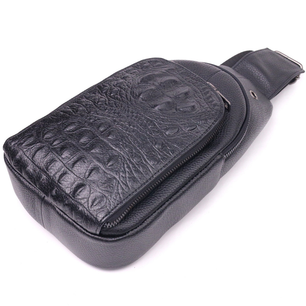 Мужская сумка слинг из натуральной фактурной кожи 21400 Vintage Черный Киев - изображение 5