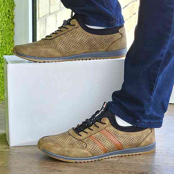 Мужские Мокасины Летние Бежевые Туфли Сеточка Коричневые Светлые (размеры: 40,41,42,43,44,45) - 216-3 Днепр