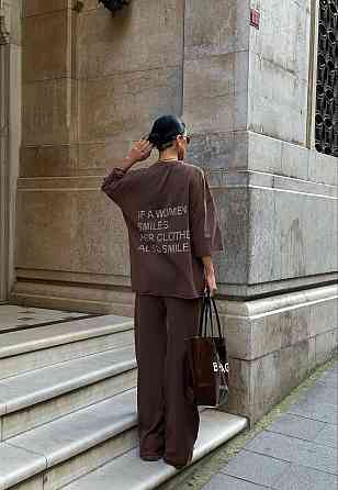 Женский прогулочный костюм двойка: кофта и штаны со стразами коттон 44, Шоколадный Одесса