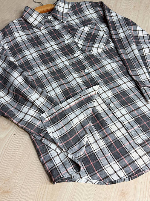 Рубашка женская Baoyu 225-1 в клетку оверсайз фланель, серый, one size Киев - изображение 7