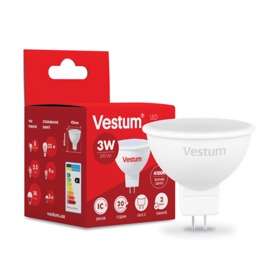 Led лампа gu5.3 MR16 3W 4100K Vestum Киев