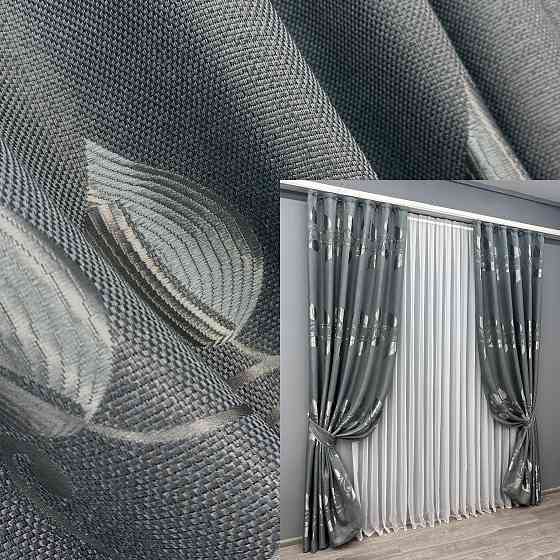 Комплект готових штор VR-Textil Льон Рогожка № 1692ш Сірий 100х270 см 2 шт (31-917) Київ